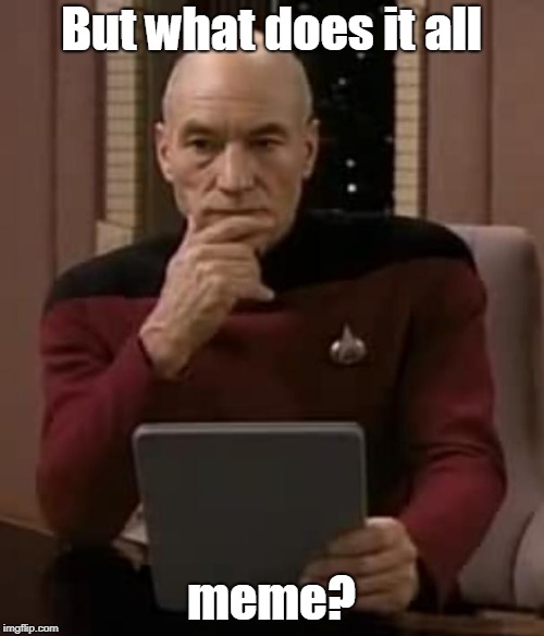 picard thinking | But what does it all meme? | image tagged in picard thinking | made w/ Imgflip meme maker