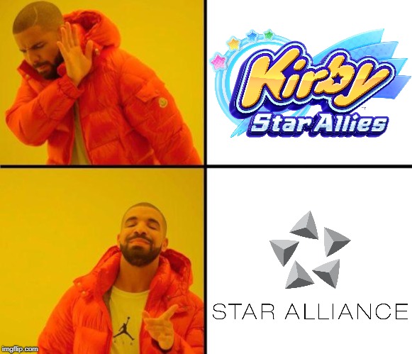 Kirby meme for aviation lovers | image tagged in drake meme,kirby,kirby star allies,star alliance,aviation,ua lh ac tg sk | made w/ Imgflip meme maker