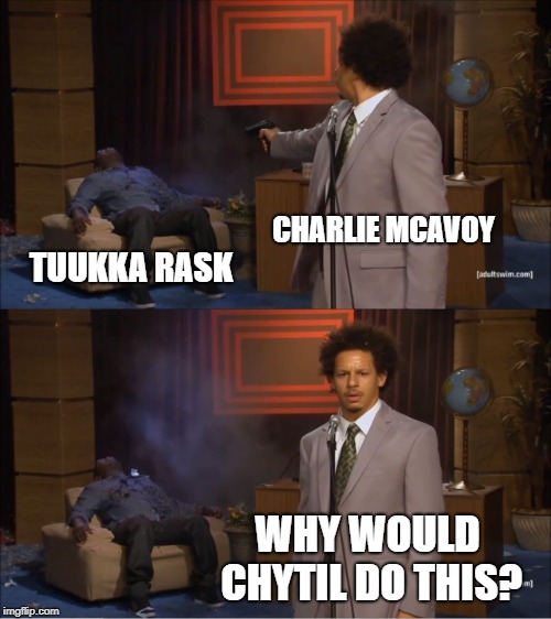 Who Killed Hannibal Meme | CHARLIE MCAVOY; TUUKKA RASK; WHY WOULD CHYTIL DO THIS? | image tagged in memes,who killed hannibal,rangers | made w/ Imgflip meme maker