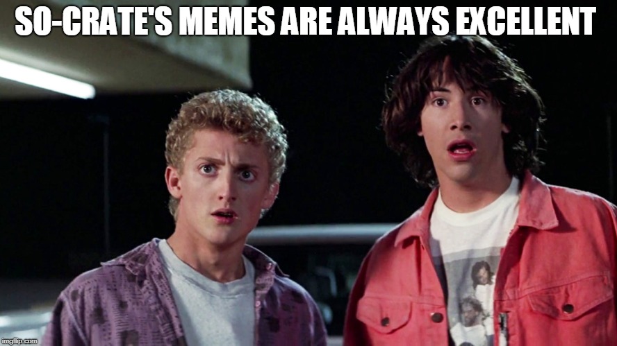 Bill and ted | SO-CRATE'S MEMES ARE ALWAYS EXCELLENT | image tagged in bill and ted | made w/ Imgflip meme maker