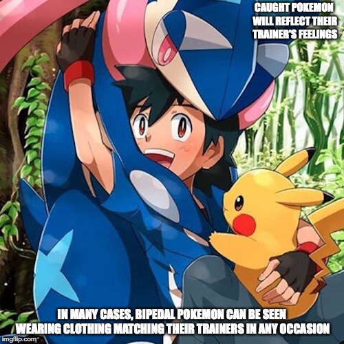 Greninja Hugging Ash | CAUGHT POKEMON WILL REFLECT THEIR TRAINER'S FEELINGS; IN MANY CASES, BIPEDAL POKEMON CAN BE SEEN WEARING CLOTHING MATCHING THEIR TRAINERS IN ANY OCCASION | image tagged in greninja,pikachu,ash ketchum,memes,pokemon | made w/ Imgflip meme maker