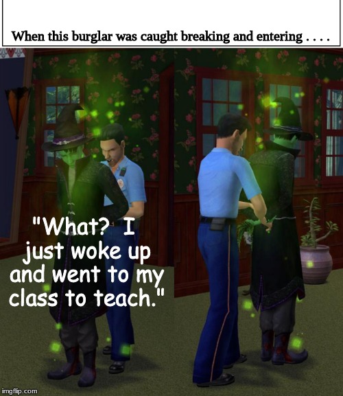 This man thinks that he is the long-tenured Hogwart's History of Magic professor.  | When this burglar was caught breaking and entering . . . . "What?  I just woke up and went to my class to teach." | image tagged in harry potter meme,harry potter,hogwarts,memes,cops | made w/ Imgflip meme maker