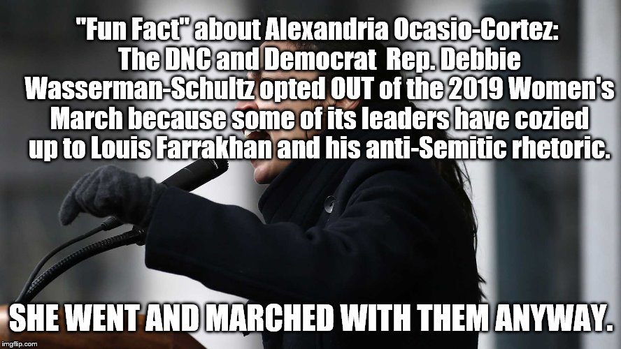 And to think just about two years ago, I was sure Hillary was the most evil woman politician of this generation. | "Fun Fact" about Alexandria Ocasio-Cortez: The DNC and Democrat  Rep. Debbie Wasserman-Schultz opted OUT of the 2019 Women's March because some of its leaders have cozied up to Louis Farrakhan and his anti-Semitic rhetoric. SHE WENT AND MARCHED WITH THEM ANYWAY. | image tagged in political meme | made w/ Imgflip meme maker