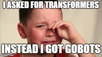 80's kid drama | I ASKED FOR TRANSFORMERS; INSTEAD I GOT GOBOTS | image tagged in crying kid,transformers,memes,fun | made w/ Imgflip meme maker