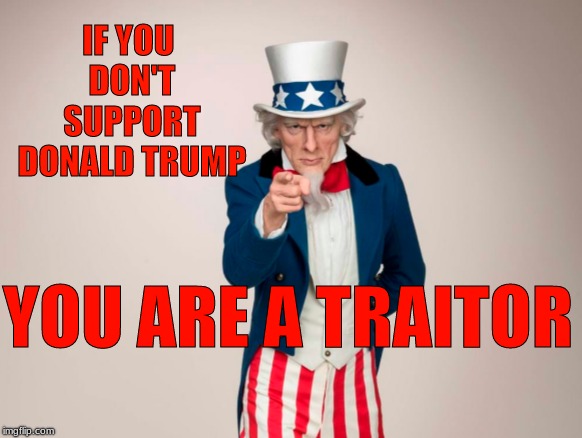IF YOU DON'T SUPPORT DONALD TRUMP; YOU ARE A TRAITOR | image tagged in support pres trump,traitor | made w/ Imgflip meme maker