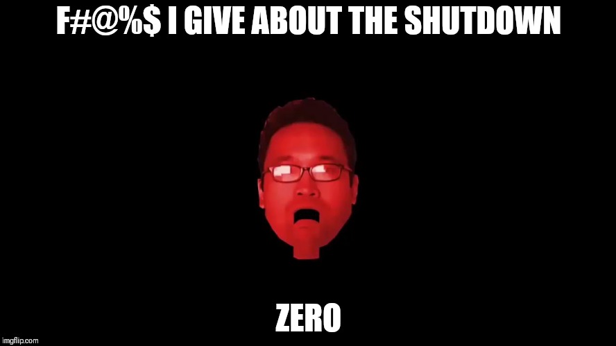 F#@%$ I GIVE ABOUT THE SHUTDOWN; ZERO | image tagged in elgintensity | made w/ Imgflip meme maker