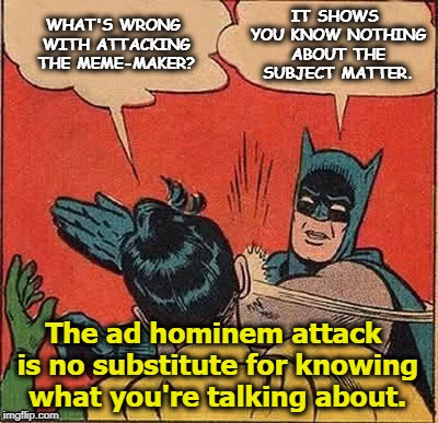 The ad hominem attack is no substitute for knowing what you're talking about. | made w/ Imgflip meme maker