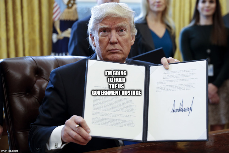 Donald Trump Executive Order | I'M GOING TO HOLD THE US GOVERNMENT HOSTAGE | image tagged in donald trump executive order | made w/ Imgflip meme maker