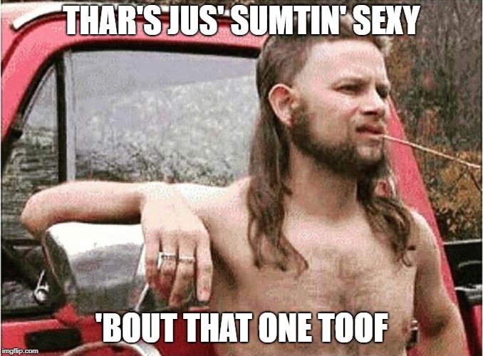 Redneck | THAR'S JUS' SUMTIN' SEXY; 'BOUT THAT ONE TOOF | image tagged in redneck | made w/ Imgflip meme maker