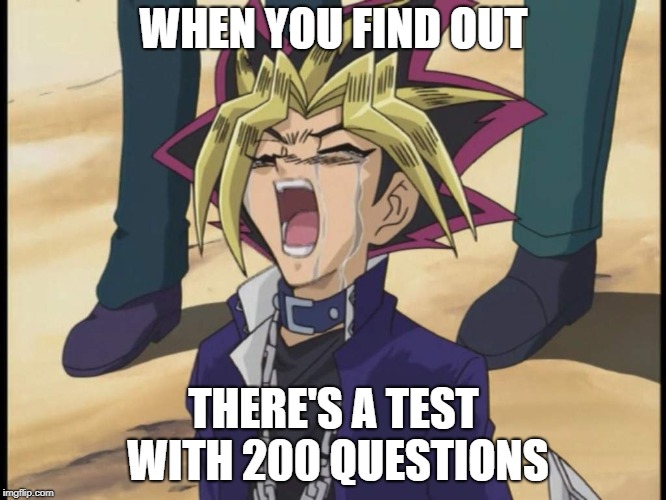 WHEN YOU FIND OUT; THERE'S A TEST WITH 200 QUESTIONS | image tagged in kids today | made w/ Imgflip meme maker
