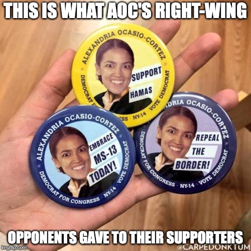 AOC Pins | THIS IS WHAT AOC'S RIGHT-WING; OPPONENTS GAVE TO THEIR SUPPORTERS | image tagged in alexandria ocasio-cortez,memes | made w/ Imgflip meme maker