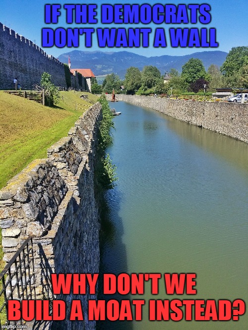 Improvise. Adapt. Overcome. | IF THE DEMOCRATS DON'T WANT A WALL; WHY DON'T WE BUILD A MOAT INSTEAD? | image tagged in trump,border,maga,democrats,republicans | made w/ Imgflip meme maker