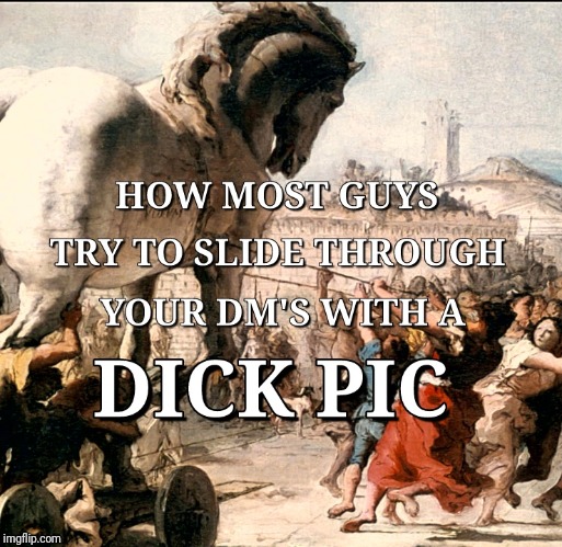 Trojan Dick Pic | image tagged in troy,trojan horse,dick pic,funny,funny memes,memes | made w/ Imgflip meme maker