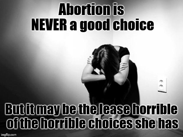 If a woman is getting an abortion, it means something already went wrong | Abortion is NEVER a good choice; But it may be the lease horrible of the horrible choices she has | image tagged in memes,abortion | made w/ Imgflip meme maker
