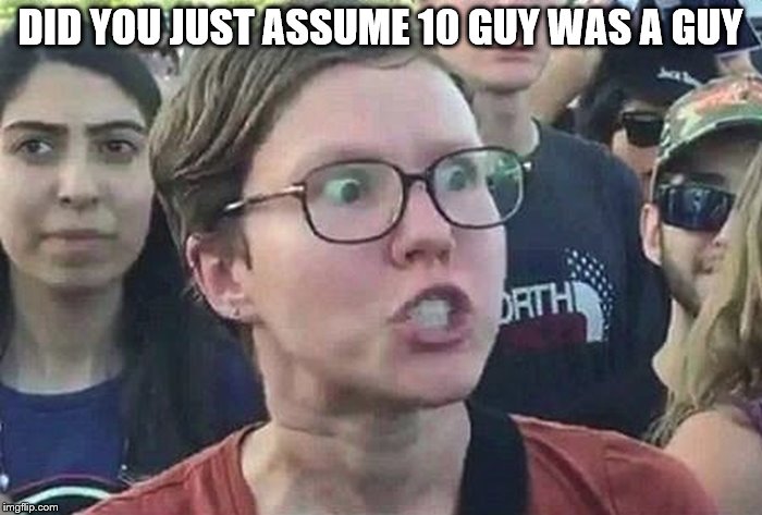 Triggered Liberal | DID YOU JUST ASSUME 10 GUY WAS A GUY | image tagged in triggered liberal | made w/ Imgflip meme maker