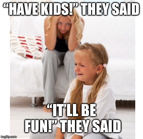 “HAVE KIDS!” THEY SAID; “IT’LL BE FUN!” THEY SAID | image tagged in kids | made w/ Imgflip meme maker