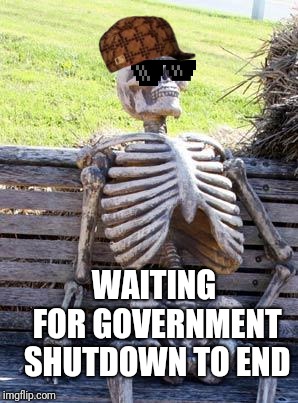 Waiting Skeleton Meme | WAITING FOR GOVERNMENT SHUTDOWN TO END | image tagged in memes,waiting skeleton | made w/ Imgflip meme maker