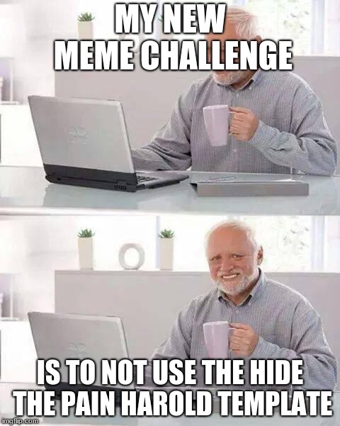 Aced it | MY NEW MEME CHALLENGE; IS TO NOT USE THE HIDE THE PAIN HAROLD TEMPLATE | image tagged in memes,hide the pain harold | made w/ Imgflip meme maker