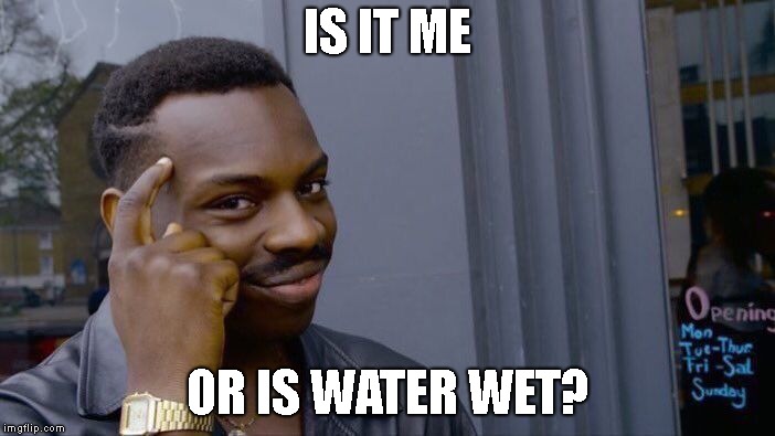Dumb People These Days | IS IT ME; OR IS WATER WET? | image tagged in memes,roll safe think about it | made w/ Imgflip meme maker