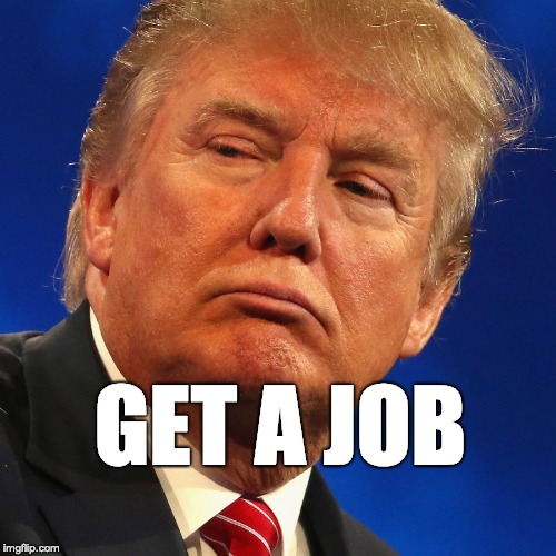 Get a job. | GET A JOB | image tagged in trump | made w/ Imgflip meme maker