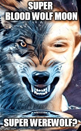 Bad luck werewolf | SUPER BLOOD WOLF MOON SUPER WEREWOLF? | image tagged in bad luck werewolf | made w/ Imgflip meme maker