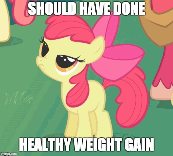 BS Apple Bloom | SHOULD HAVE DONE HEALTHY WEIGHT GAIN | image tagged in bs apple bloom | made w/ Imgflip meme maker