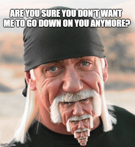 hulk chin | ARE YOU SURE YOU DON'T WANT ME TO GO DOWN ON YOU ANYMORE? | image tagged in hulk chin | made w/ Imgflip meme maker