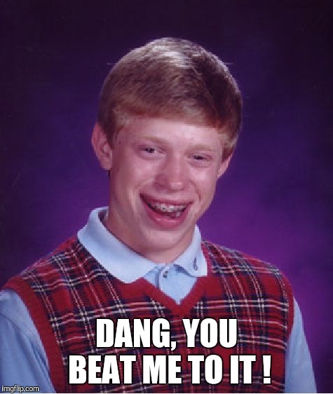 Bad Luck Brian Meme | DANG, YOU BEAT ME TO IT ! | image tagged in memes,bad luck brian | made w/ Imgflip meme maker