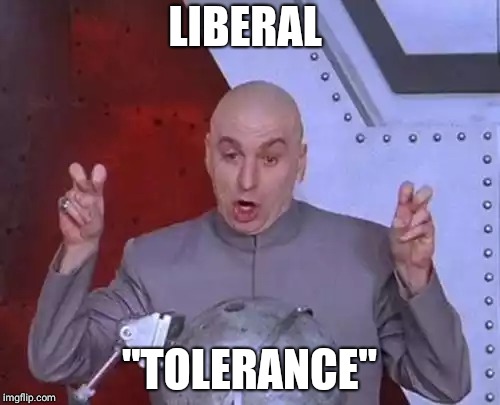 Dr Evil Laser | LIBERAL; "TOLERANCE" | image tagged in memes,dr evil laser | made w/ Imgflip meme maker