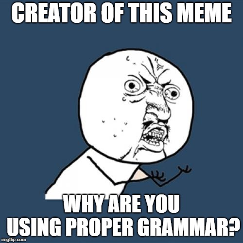 Y U No | CREATOR OF THIS MEME; WHY ARE YOU USING PROPER GRAMMAR? | image tagged in memes,y u no,grammar | made w/ Imgflip meme maker
