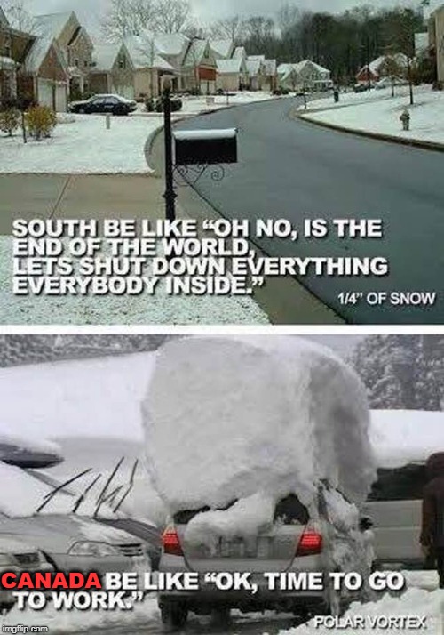 Canada Is Chill | CANADA | image tagged in south,canada,snow,chill | made w/ Imgflip meme maker