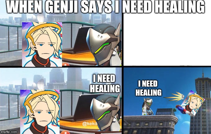 Mario jumps off of a building | WHEN GENJI SAYS I NEED HEALING; I NEED HEALING; I NEED HEALING | image tagged in mario jumps off of a building | made w/ Imgflip meme maker