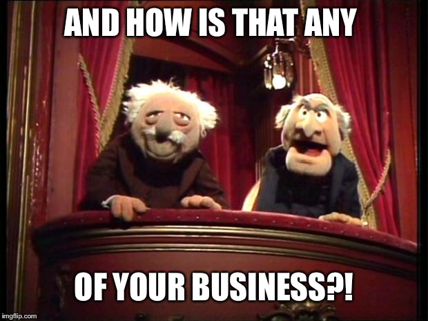 Muppets | AND HOW IS THAT ANY OF YOUR BUSINESS?! | image tagged in muppets | made w/ Imgflip meme maker