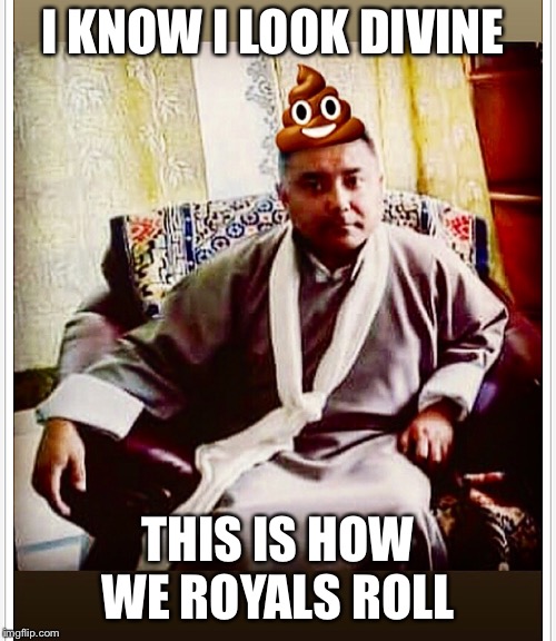 I KNOW I LOOK DIVINE; THIS IS HOW WE ROYALS ROLL | image tagged in sonam topgay tashi,douchebag,scumbag,ugly guy,memes,royal wedding | made w/ Imgflip meme maker