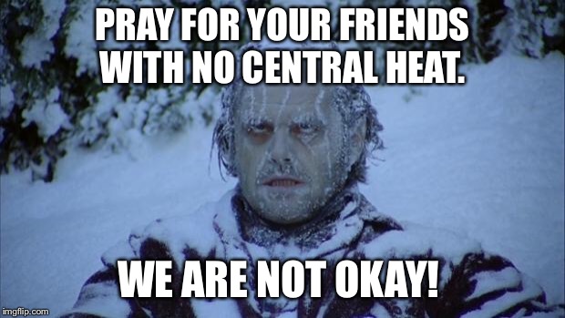 Cold | PRAY FOR YOUR FRIENDS WITH NO CENTRAL HEAT. WE ARE NOT OKAY! | image tagged in cold | made w/ Imgflip meme maker