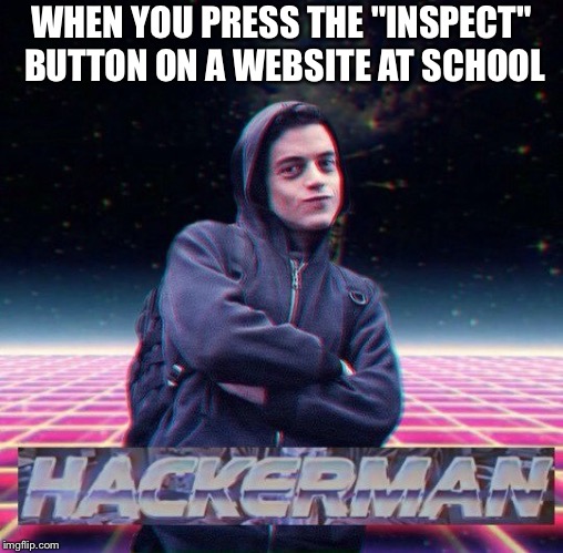Try It! | WHEN YOU PRESS THE "INSPECT" BUTTON ON A WEBSITE AT SCHOOL | image tagged in hackerman,google chrome,hacks | made w/ Imgflip meme maker