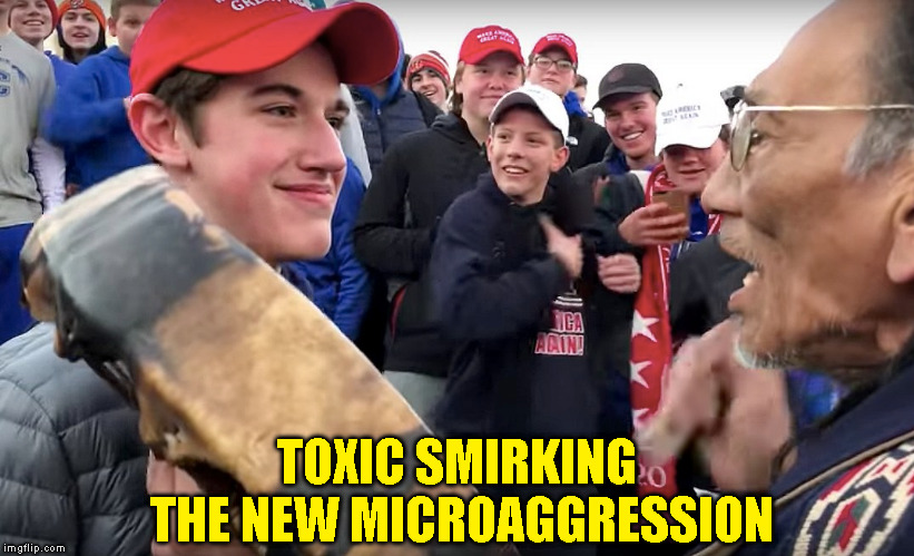 Are you serious ? | TOXIC SMIRKING  THE NEW MICROAGGRESSION | image tagged in memes,meme,covington,catholic high school,maga kids,toxic pc | made w/ Imgflip meme maker
