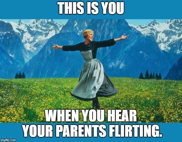 I Love My Family. | THIS IS YOU; WHEN YOU HEAR YOUR PARENTS FLIRTING. | image tagged in the sound of music happiness | made w/ Imgflip meme maker