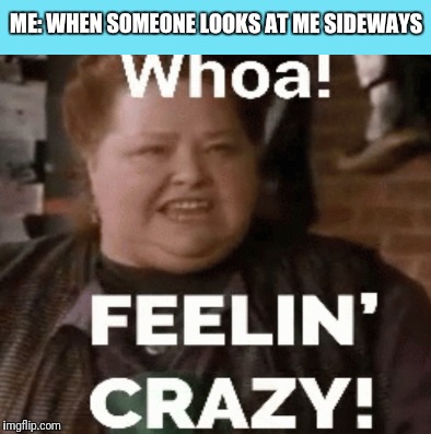 ME: WHEN SOMEONE LOOKS AT ME SIDEWAYS | image tagged in funny memes,crazy lady | made w/ Imgflip meme maker