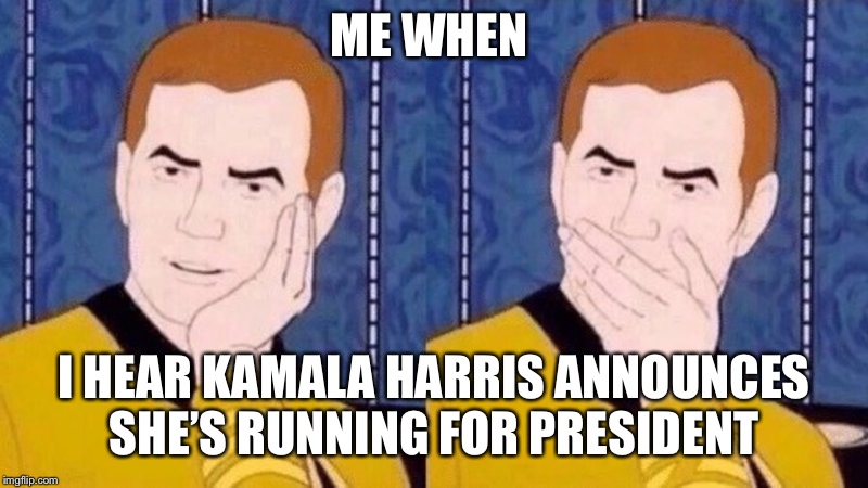 Not Surprised Kirk | ME WHEN; I HEAR KAMALA HARRIS ANNOUNCES SHE’S RUNNING FOR PRESIDENT | image tagged in not surprised kirk | made w/ Imgflip meme maker