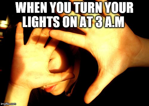 Too Bright | WHEN YOU TURN YOUR LIGHTS ON AT 3 A.M | image tagged in too bright | made w/ Imgflip meme maker