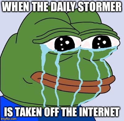 Pepe happy crying |  WHEN THE DAILY STORMER; IS TAKEN OFF THE INTERNET | image tagged in pepe happy crying | made w/ Imgflip meme maker