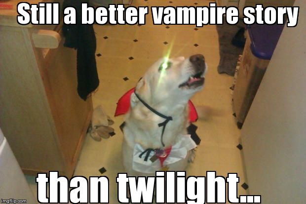 Still a better vampire story than twilight... | image tagged in funny,dogs,twilight | made w/ Imgflip meme maker