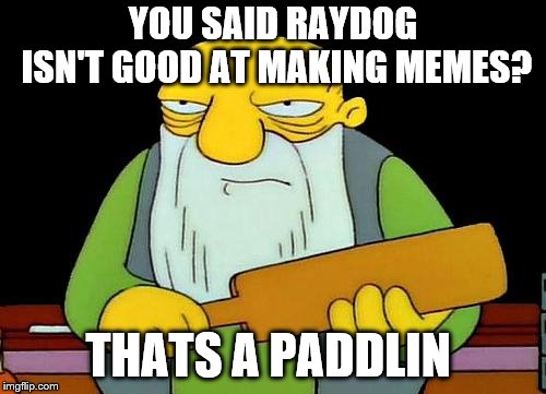 That's a paddlin' | YOU SAID RAYDOG ISN'T GOOD AT MAKING MEMES? THATS A PADDLIN | image tagged in memes,that's a paddlin',funny,funny meme,raydog | made w/ Imgflip meme maker