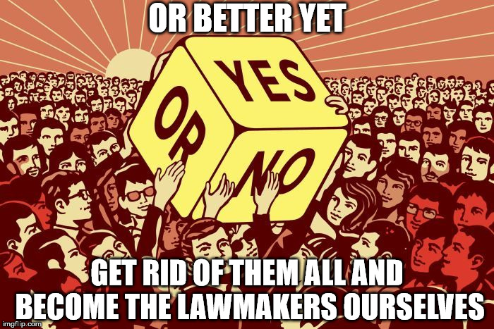 Direct Democracy | OR BETTER YET GET RID OF THEM ALL AND BECOME THE LAWMAKERS OURSELVES | image tagged in direct democracy | made w/ Imgflip meme maker