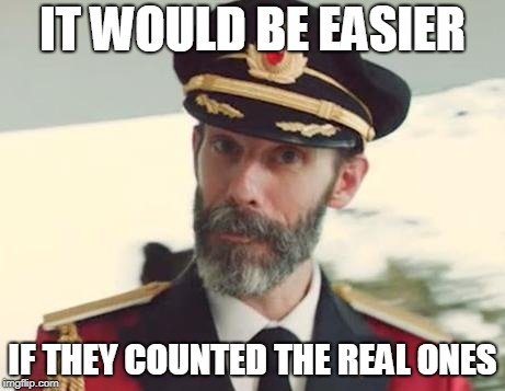 Captain Obvious | IT WOULD BE EASIER IF THEY COUNTED THE REAL ONES | image tagged in captain obvious | made w/ Imgflip meme maker