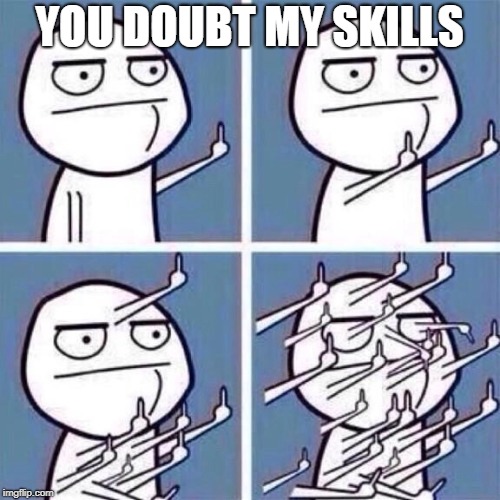 Middle Finger | YOU DOUBT MY SKILLS | image tagged in middle finger | made w/ Imgflip meme maker