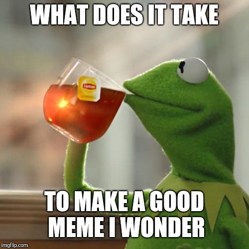 But That's None Of My Business | WHAT DOES IT TAKE; TO MAKE A GOOD MEME I WONDER | image tagged in memes,but thats none of my business,kermit the frog | made w/ Imgflip meme maker