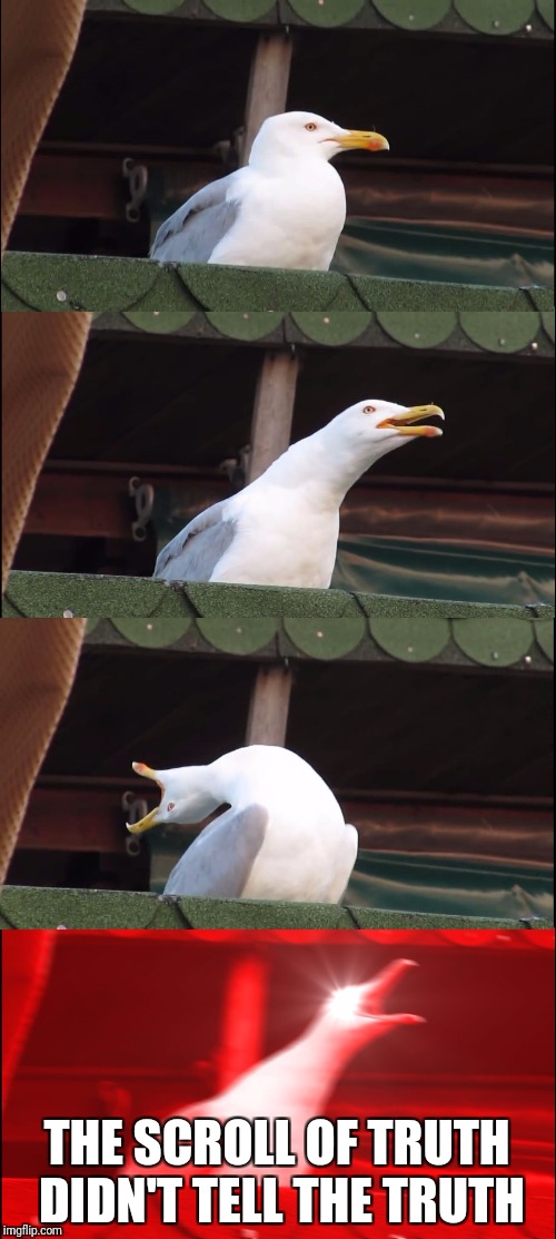 Inhaling Seagull Meme | THE SCROLL OF TRUTH DIDN'T TELL THE TRUTH | image tagged in memes,inhaling seagull | made w/ Imgflip meme maker
