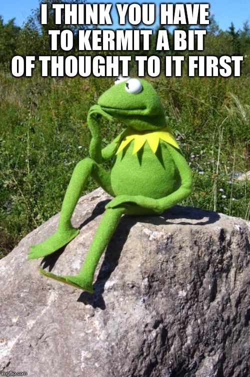 Kermit-thinking | I THINK YOU HAVE TO KERMIT A BIT OF THOUGHT TO IT FIRST | image tagged in kermit-thinking | made w/ Imgflip meme maker
